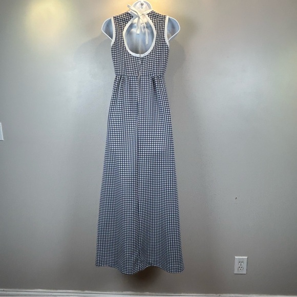 Vintage 60s/70s Gingham Check Maxi Dress Tie Back Hippie Retro Small Summer - Picture 8 of 12